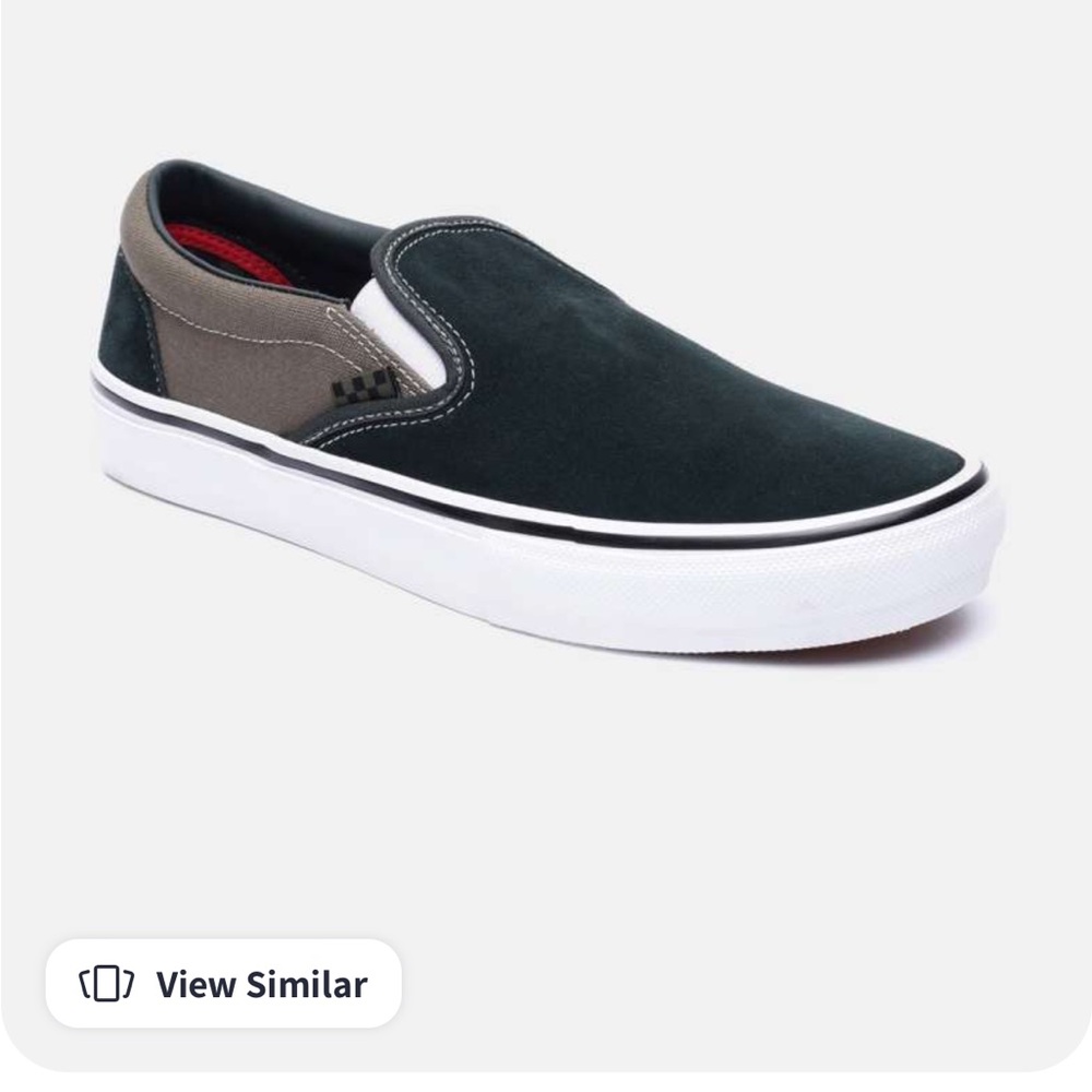 Vans Men's Deep Green and Gray Skater Slip-On Shoes